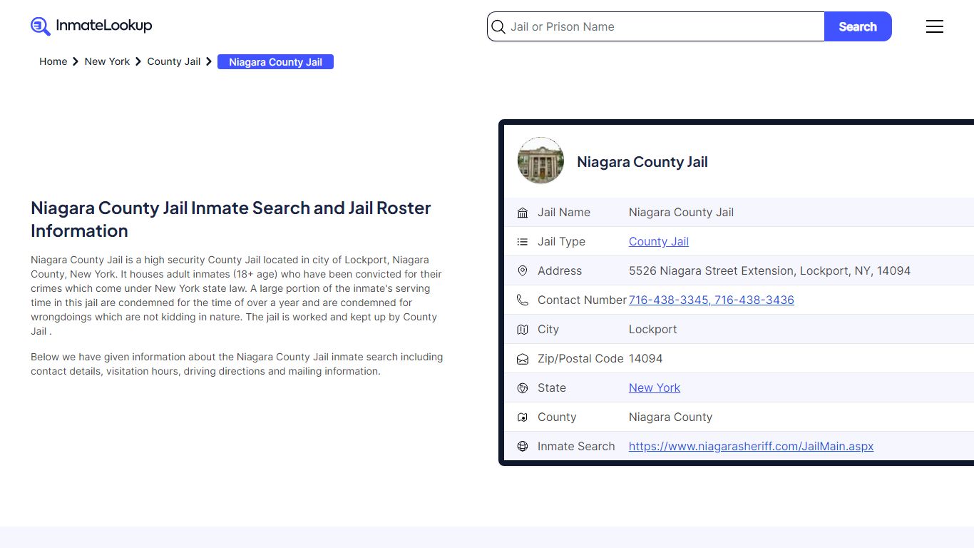 Niagara County Jail Inmate Search and Jail Roster Information