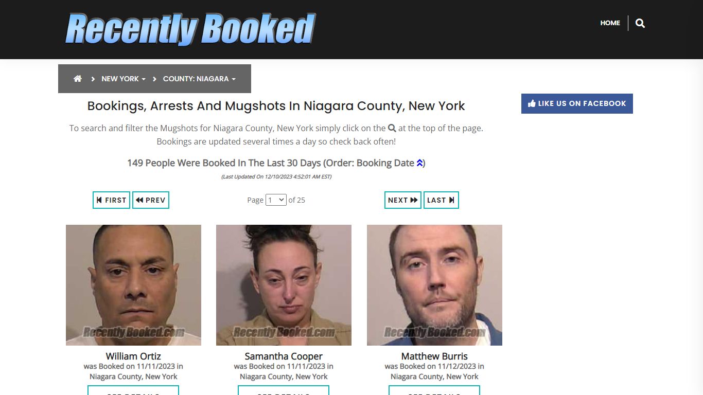 Bookings, Arrests and Mugshots in Niagara County, New York